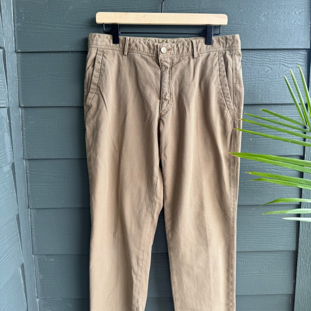 Massimo Dutti Casual Fit Textured Cotton Blend Chino Pants Tan 32x30